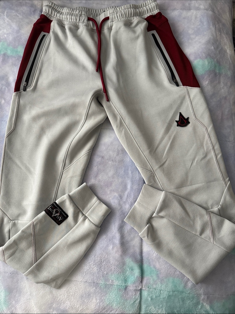 Men's White Jogger Sweatpants with Red Accents